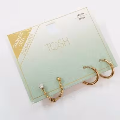 پک گوشواره استیل آبکاری طلا مدل حلقه ای و زنجیر دار