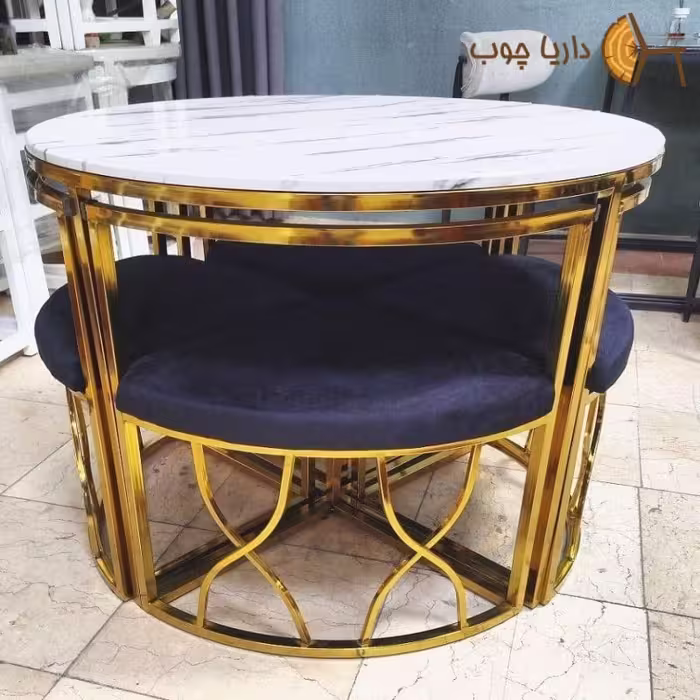 میز و صندلی ناهارخوری چهار نفره کم‌جا فلزی