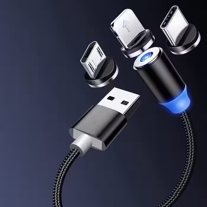 کابل تبدیل مغناطیسی USB به MicroUSB/USB-C/لایتنینگ دنمن مدل D09E طول 1 متر