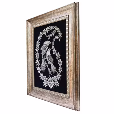 تابلو قلمزنی طرح دو پرنده مدل بته جقه قلم درشت کد 53p43