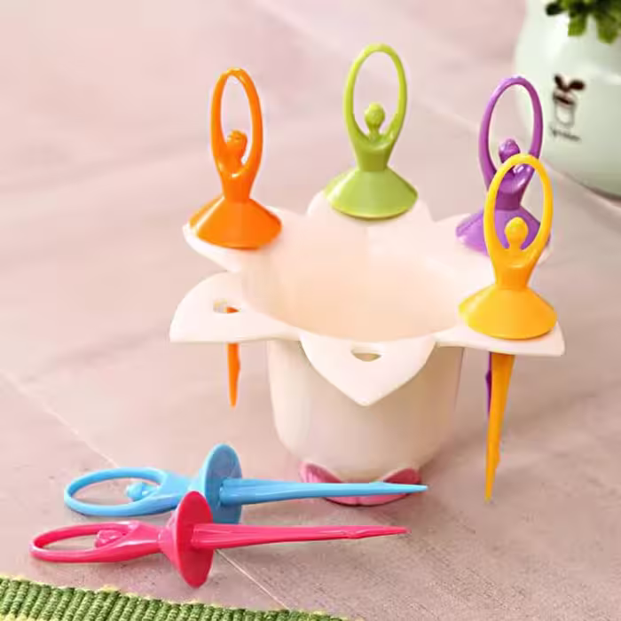 چنگال زیتون خوری مدل FLOWER FAIRY کد RB225 مجموعه 6 عددی به همراه استند