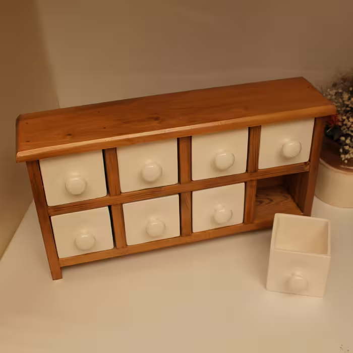 جا ادویه 8 پارچه مدل چوبی و سرامیکی کد Text08