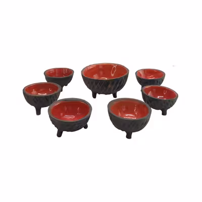 کاسه سفالی مدل هفت سین طرح چوب مجموعه 7 عددی