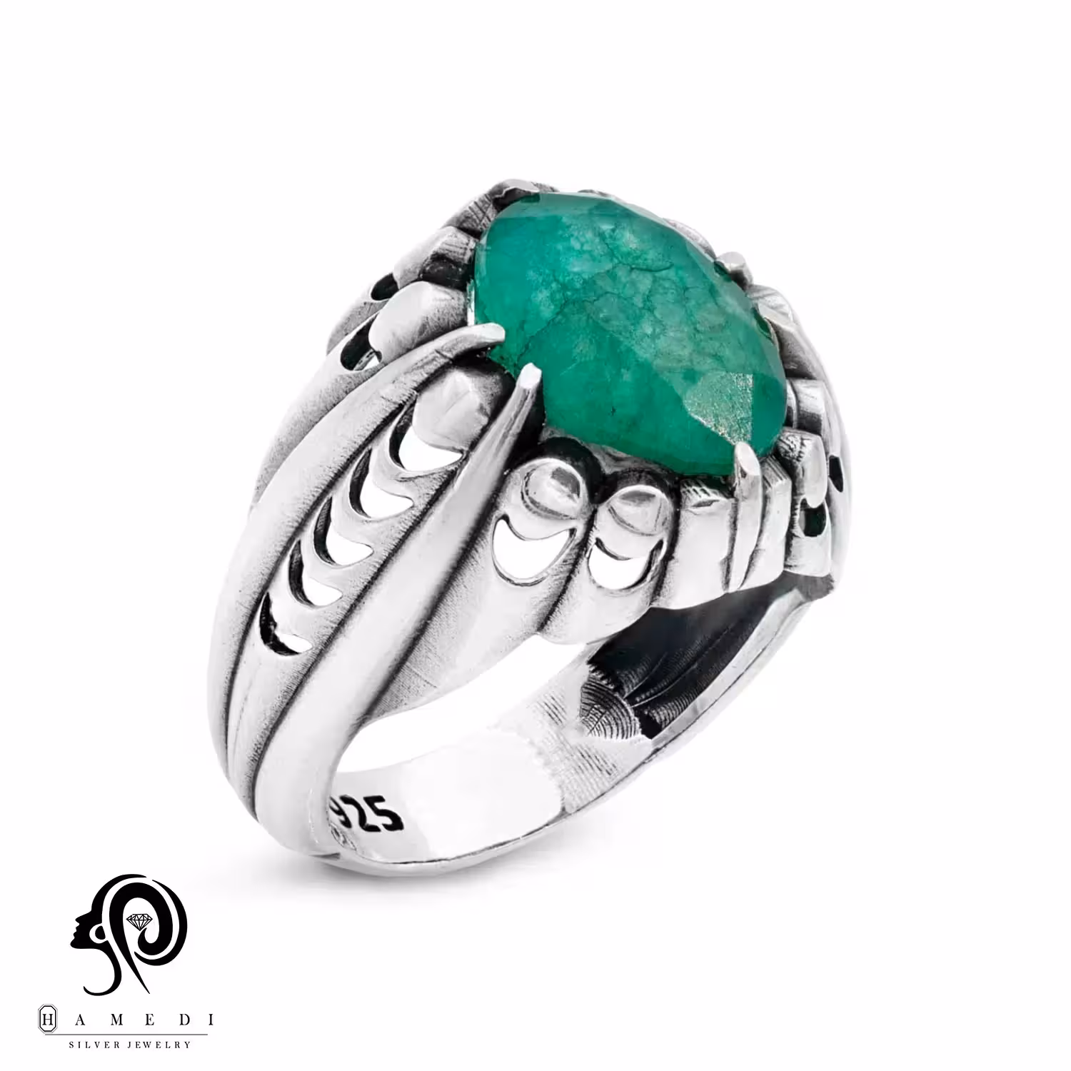 انگشتر زمرد نقره مردانه اصل مدل RIM ZO3