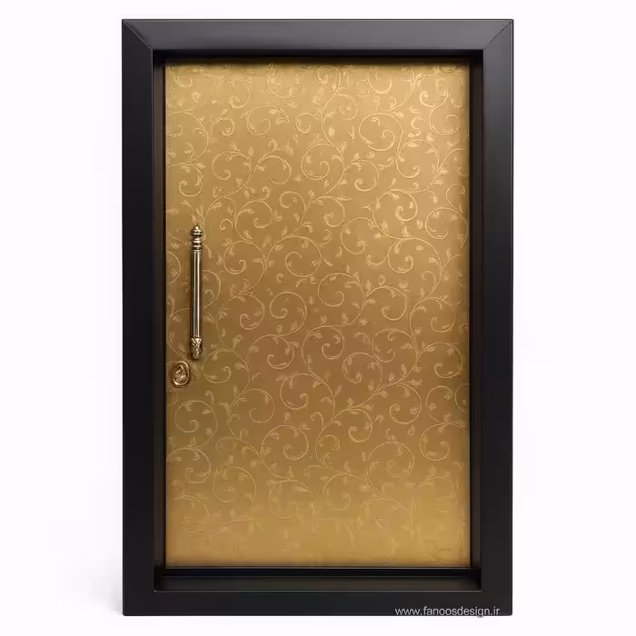 درب ضد سرقت استیل طلایی طرح پیچکی با قاب مشکی  کد 30191