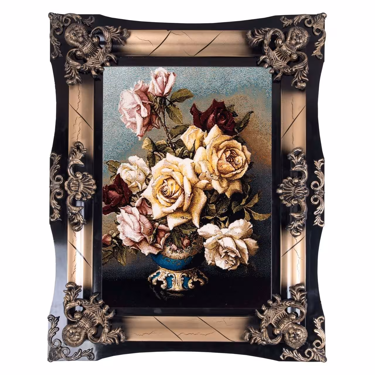 تابلو فرش ماشینی دنیای فرش طرح گل های رز کد 117