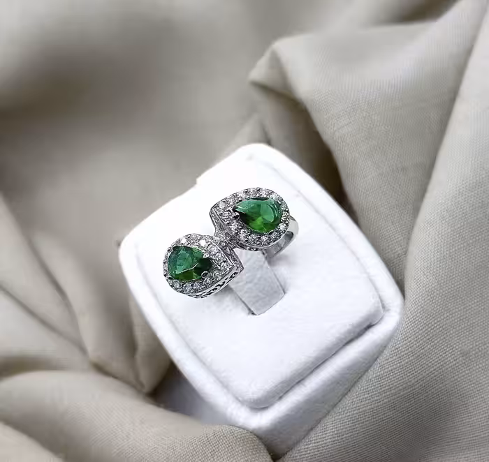 انگشتر زمرد جواهری نقره زنانه کد 10714