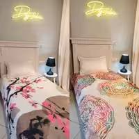 لحاف یک نفره طرح دایره دایره و شکوفه صورتی