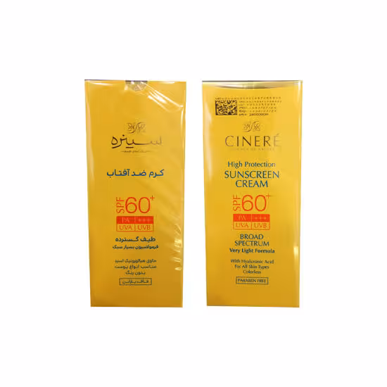 کرم ضدآفتاب سینره spf 60 بی رنگ مناسب انواع پوست