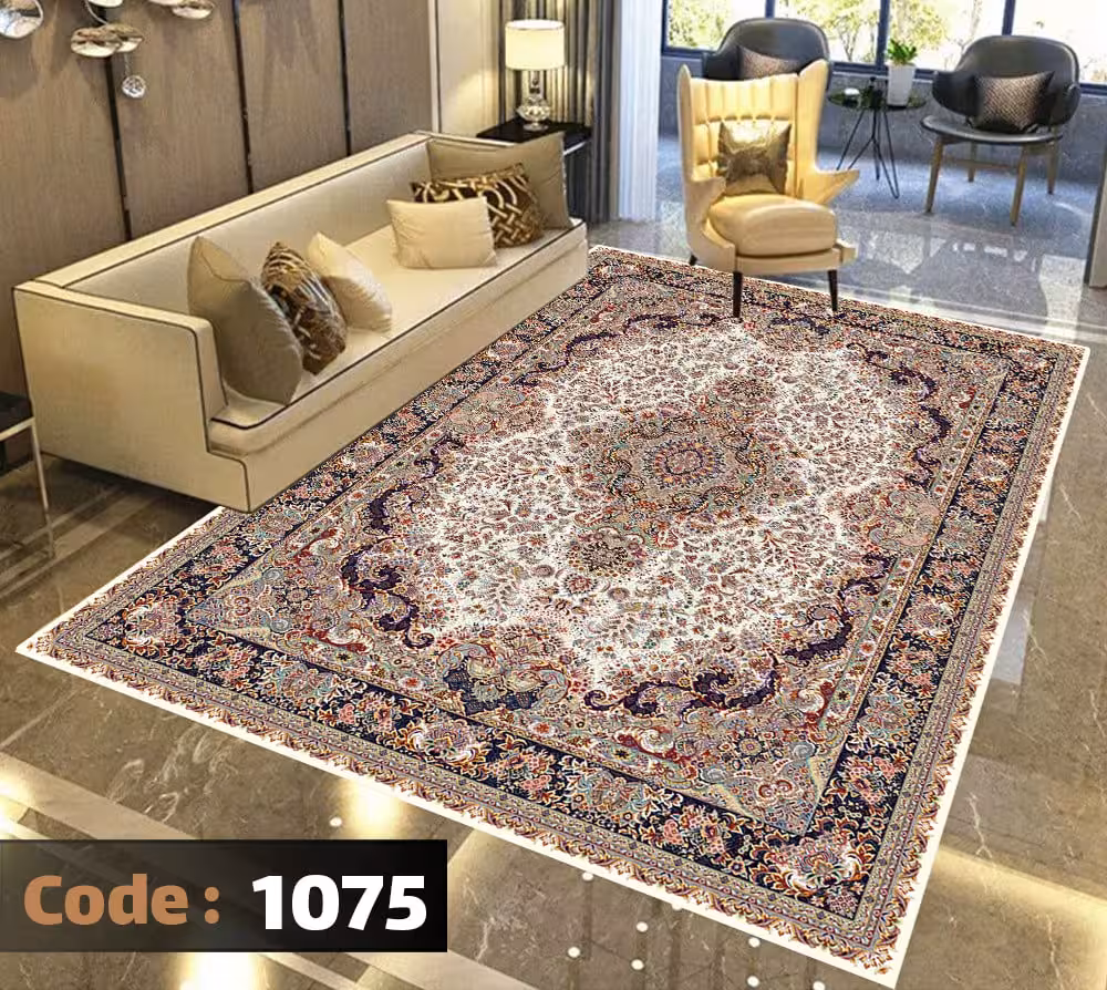 کاورفرش روفرشی دورکشدار گوشه لیفه ای کرم  قهوه ای کد 1075