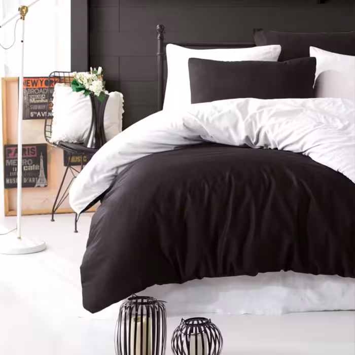 سرویس روتختی کاوری دورنگ چیداری سفید مشکی یک نفره سه تکه