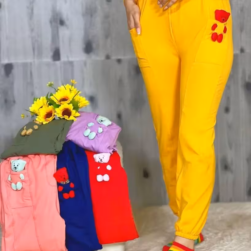 شلوار خونگی دورس دخترانه جیب خرسی