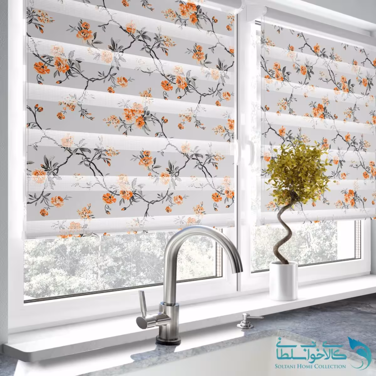 پرده زبرا طرح گل آشپزخانه کد 1791