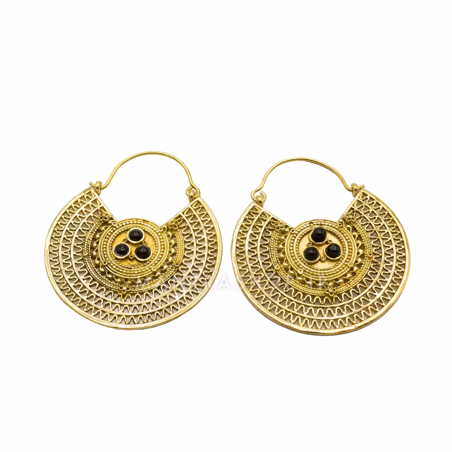 گوشواره برنجی دست ساز هندی با سنگ طبیعی کد 1235