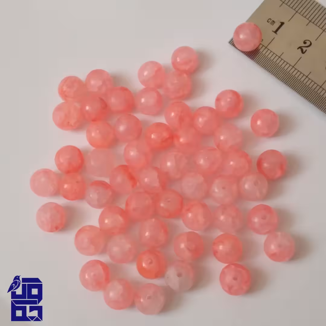 مهره سنگی رنگ صورتی رگه دار سایز 8 پک 15 عددی