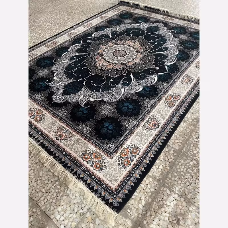 فرش ماشینی کاشان 700شانه 9متری طرح چکاوک سرمه ای(باارسال رایگان)