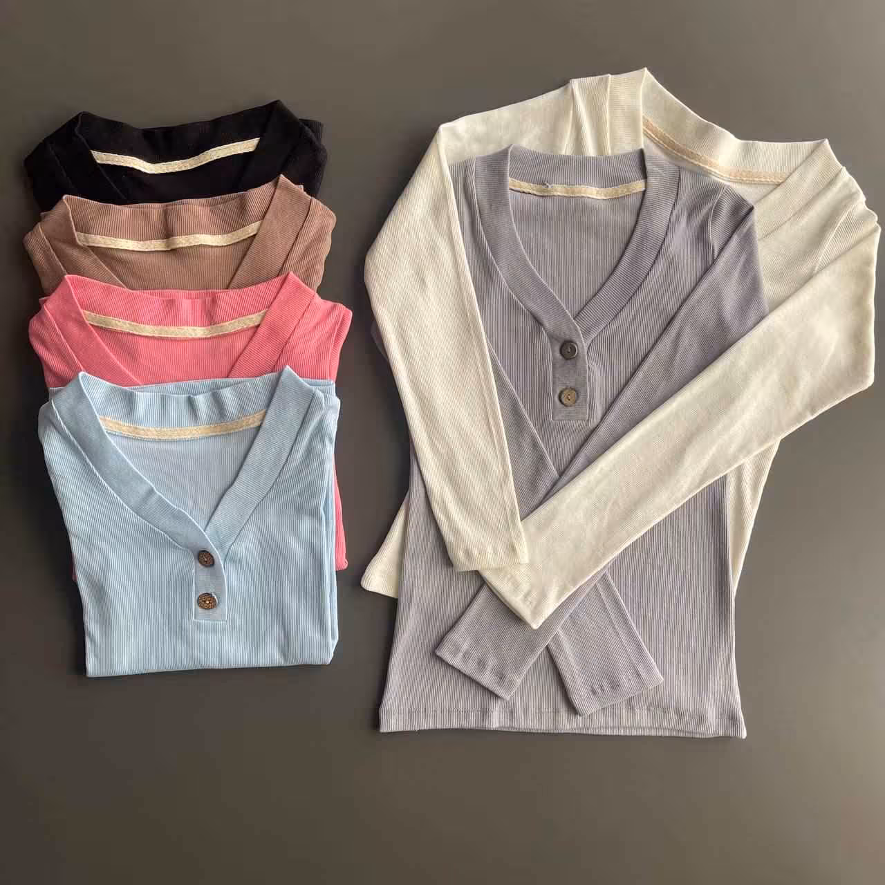 بلوز یقه هفت دکمه چوبی کبریتی پنبه