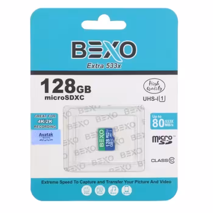 کارت حافظه microSDXC بکسو مدل Extra 533X کلاس 10 استاندارد UHS-I U1 سرعت (80MB/s) ظرفیت 128 گیگابایت