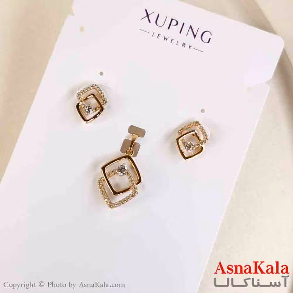 نیم ست زنانه ژوپینگ مدل مثلث نگینی شامل گوشواره و گردنبند کد NIM14795W