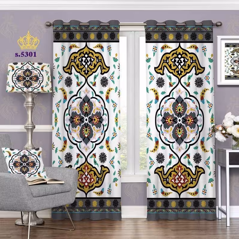 پرده پذیرایی دو قواره طرح اسلیمی کد S5301