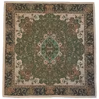 رومیزی مربع ترمه نفیس ابریشم کد TRM219 رنگ سبز آستر سبز لبه یراق دوزی