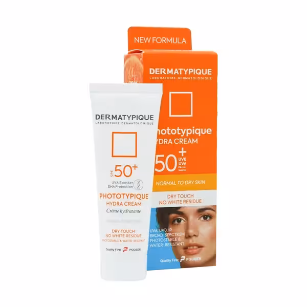 ضدآفتاب SPF50 بی‌رنگ هیدرا پوست نرمال و خشک درماتیپیک 50 میلی‌لیتر Dermatypique