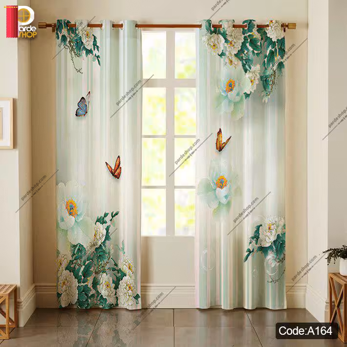 پرده پانچی چاپی کد A164   یک پنل حریر پانچی رایگان