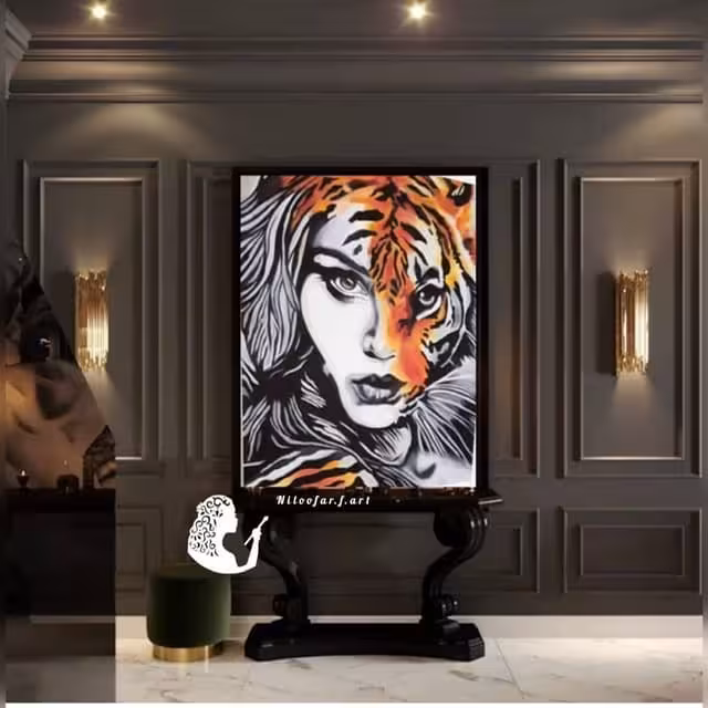 تابلوببر و زن رنگ روغن کد 53