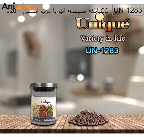 بانکه ادویه 120 شیشه ای درب استیل مدل UN-1283 کد 281