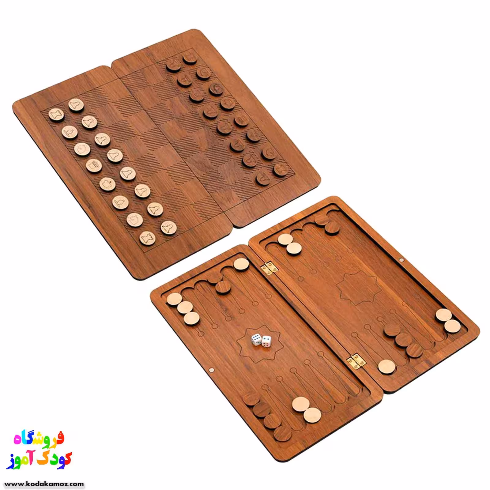 شطرنج و تخته نرد چوبی کیف چرمی