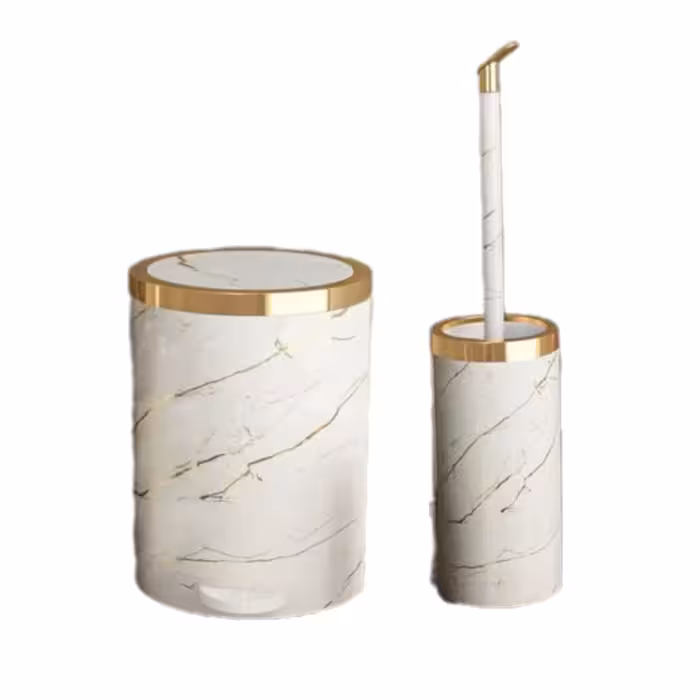 ست سطل و فرچه هارمونی مدل روشا طرح ماربل سفید طلایی