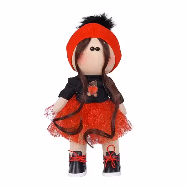 عروسک روسی دختر دامن توری کلاه قرمز 25 سانتی متری