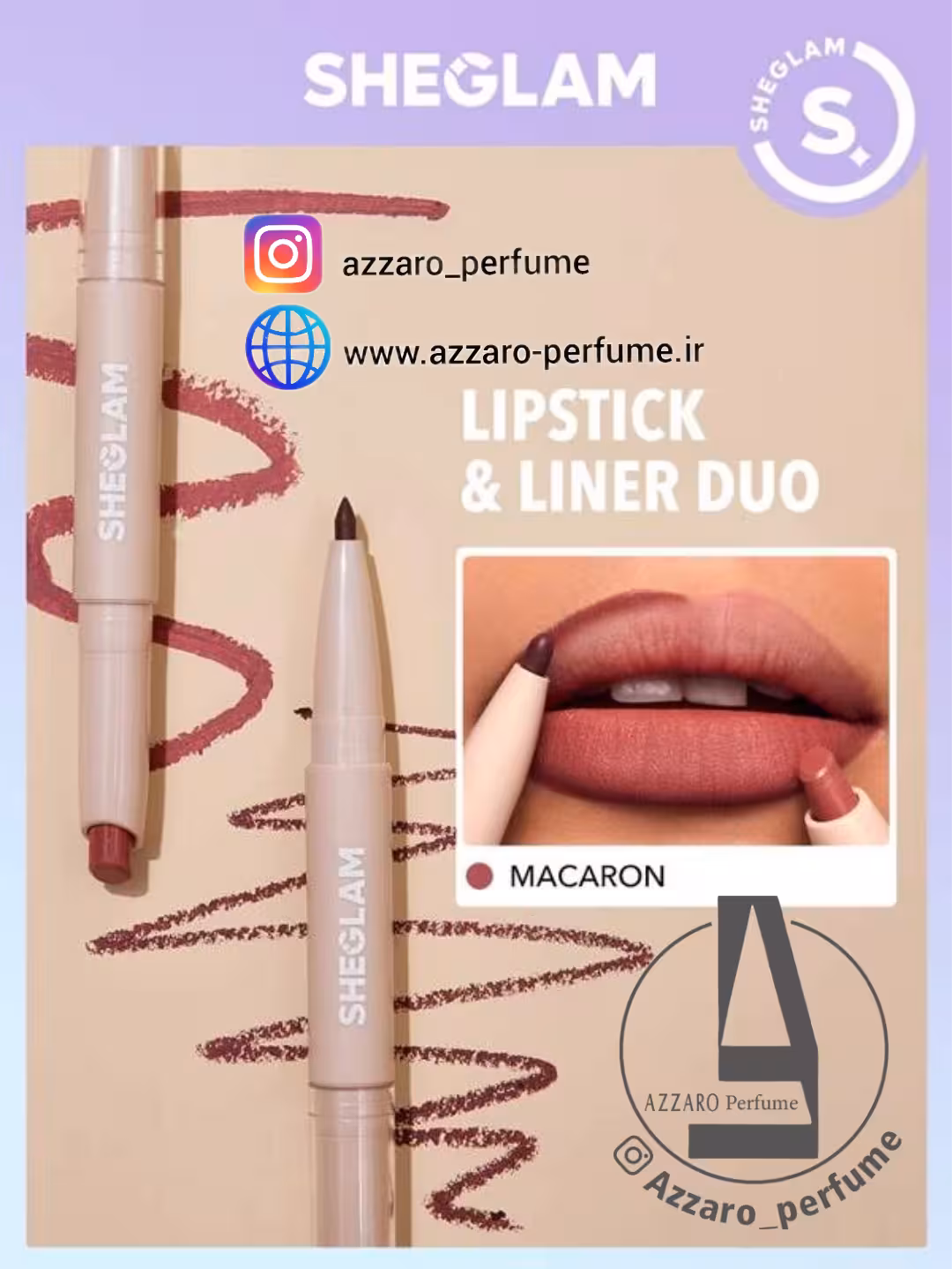 رژلب و خط لب دو سر شیگلم SHEGLAM رنگ macaron
