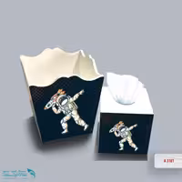 ست سطل و جا دستمال چوبی کودک طرح فضانورد بسکتبالیست کد A3161