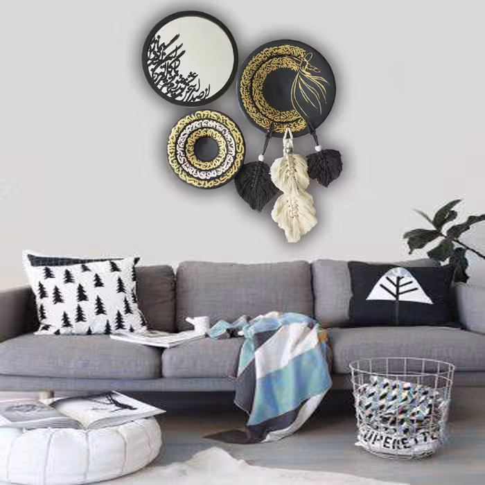 بشقاب و آینه دیوارکوب طرح سخن عشق کد 1090 مجموعه سه عددی