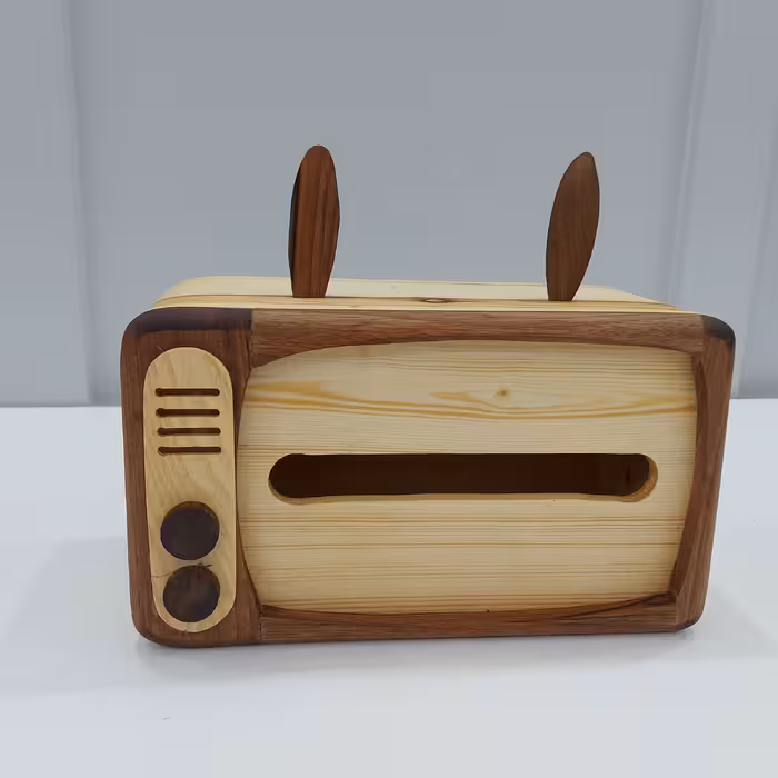 جای دستمال کاغذی مدل چوبی طرح تلوزیون قدیمی