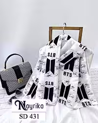 شال نخی سفید با برند BTS مشکی کد SD431