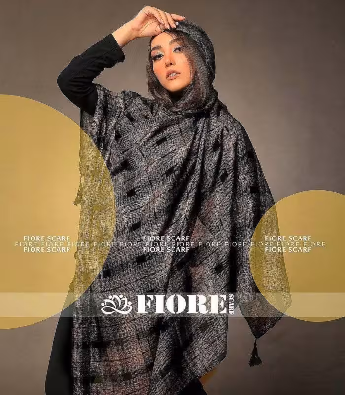 روسری مجلسی مشکی طوسی لمه دار کد 2481