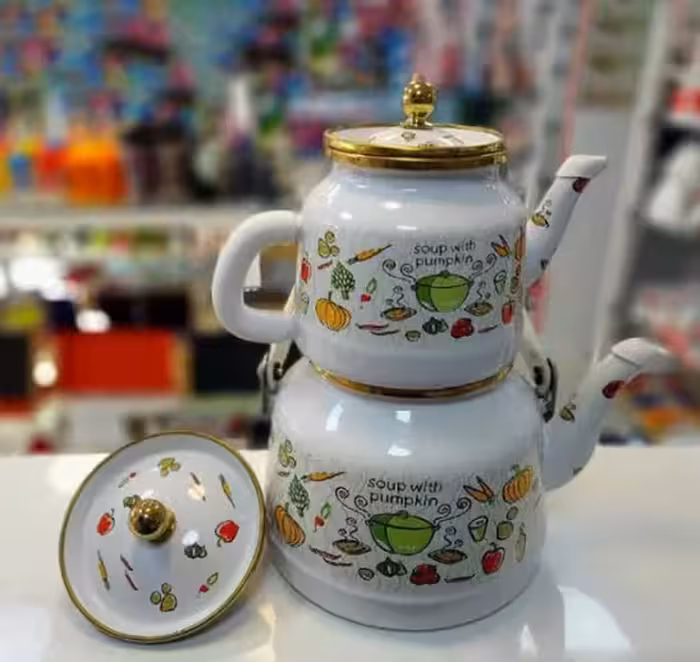 کتری قوری لعابی درب دار برند لایت LIGHT ساخت ترکیه طرح Pumpkin