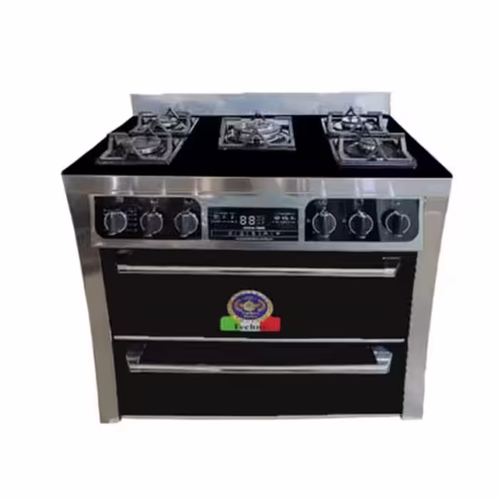 اجاق گاز طرح فر تکنو پروسا techno مدل 13000 سیلور نما استیل صفحه شیشه ای