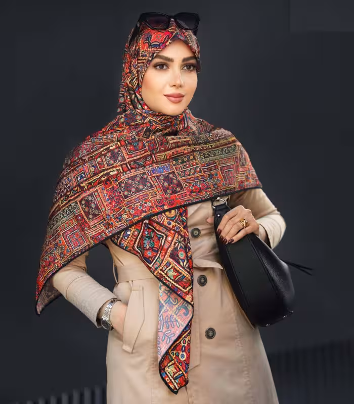 روسری زرشکی طرح سنتی 2319