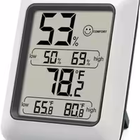 ترمومتر دیجیتال ThermoPro TP50 | اندازه‌گیری دما و رطوبت محیط داخلی | مجهز به صفحه نمایش LCD | نمایش سریع و دقیق شرایط محیطی ماکزیمم مینیمم | ابزار حرفه‌ای برای خانه، دفتر و محیط‌های آموزشی