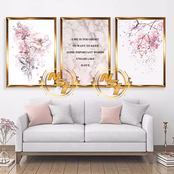 تابلو دیواری 3 تکه گل و نوشته کد GH006