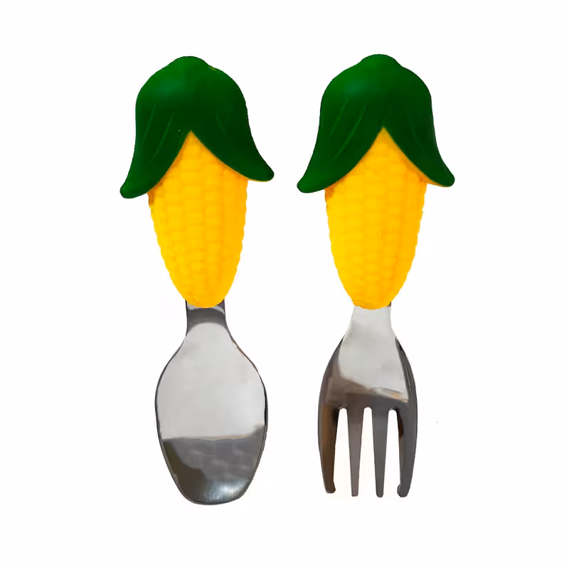 قاشق و چنگال کودک طرح ذرت مجموعه 2 عددی