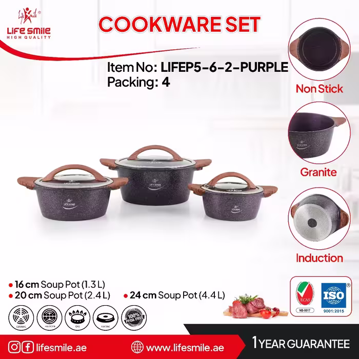 سرویس قابلمه شش پارچه گرانیتی لایف اسمایل مدل LIFEP5-6-2-PURPLE