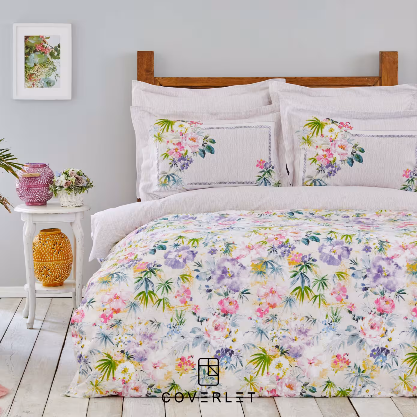 روتختی سفید گل‌دار کاوری دونفره مدل Vanty