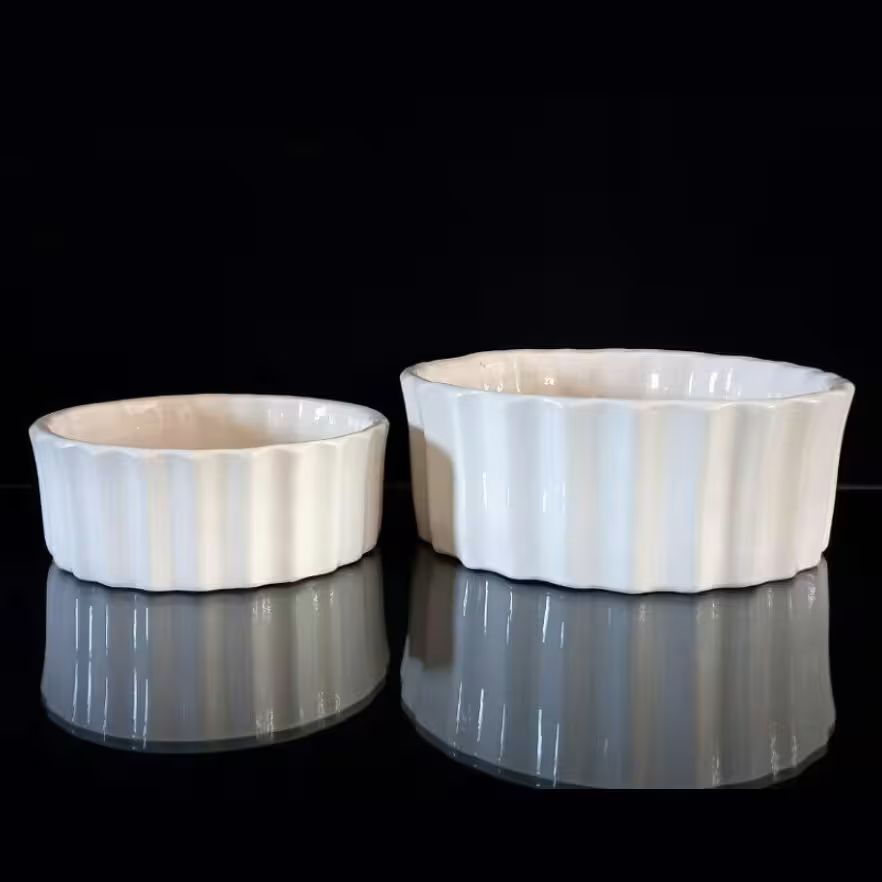 گلدان سرامیکی بنسای تخت شیاردار سفید سری2تایی