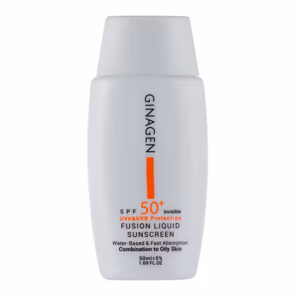 ضد آفتاب بی رنگ ژیناژن مدل Fusion Liquid مناسب پوست چرب و مختلط SPF50 حجم 50 میل