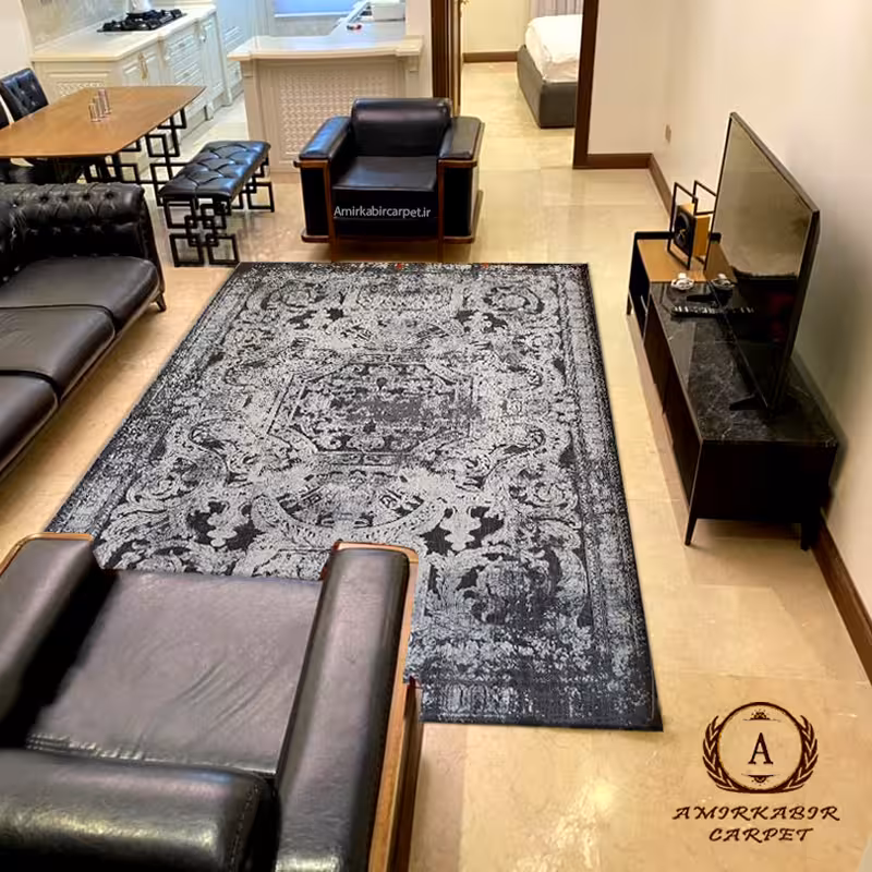 فرش طرح فرانسوی مدرن نقره ای