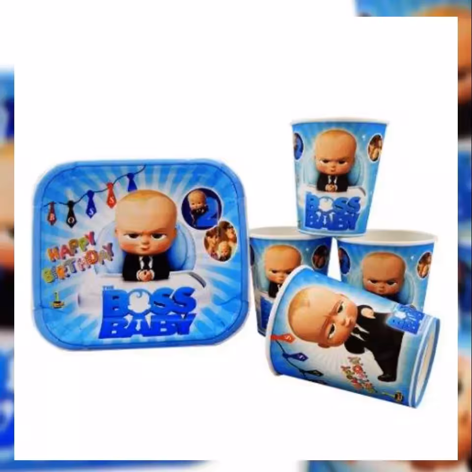 تم تولد لیوان و بشقاب تم بچه رئیس (پک 10عددی)